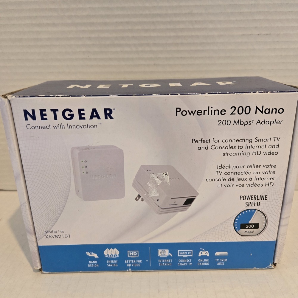 Netgear Powerline 200 Nano‎ Adapter XAVB2101 Wall Plug New Nos